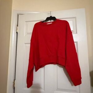 NWT Boutique Apricot Lane Red Crewneck Cropped Sweatshirt Size Large L